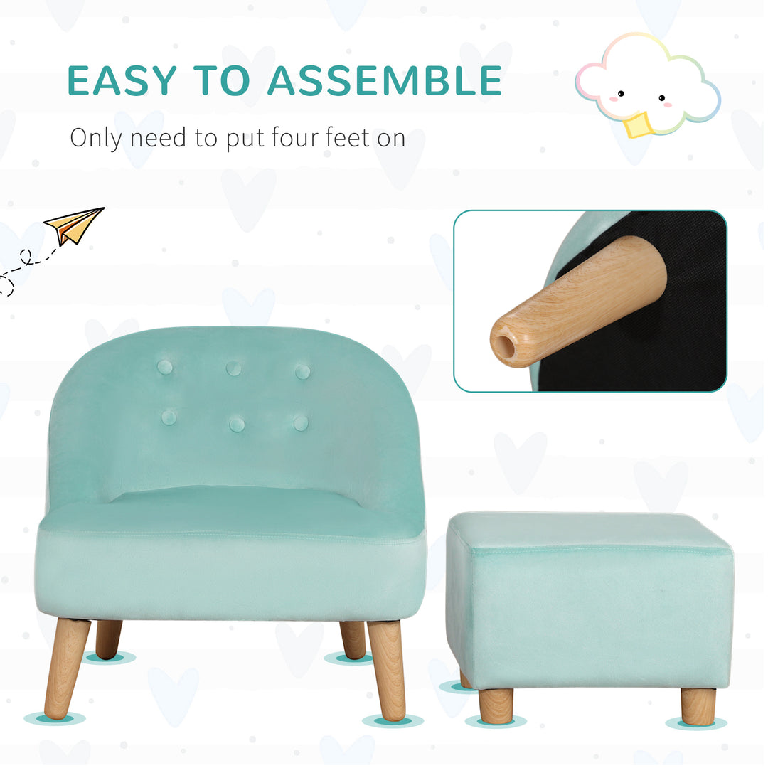 Toddler Chair, 2pcs Kids Sofa Set, Sofa &amp; Ottoman for Bedroom, Playroom, Boys and Girls, 3-5 years old, Blue