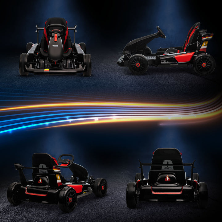 Electric Go Kart with Adjustable Footrest, Reversing Steering Wheel, Kids Ride-On Racing Go Kart with 12V Rechargeable Battery, 2 Speeds Black