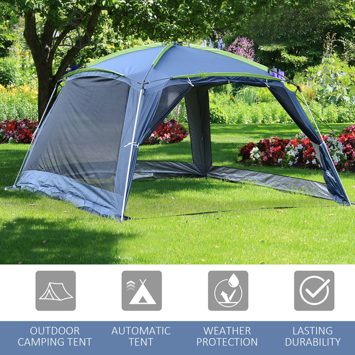 5-8 Person Camping Tent, Portable Dome Tent, Outdoor Screen House Sun Shelter, 360x355x215cm - Dark Blue/Green