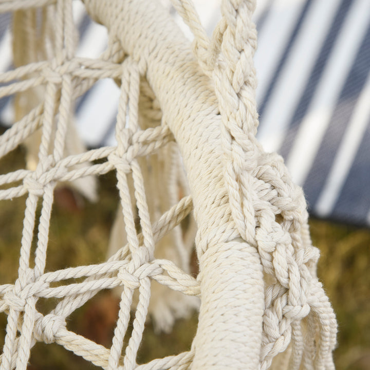 Outsunny Hanging Hammock Chair Cotton Rope Porch Swing with Metal Frame and Cushion, Large Macrame Seat for Patio, Garden, Bedroom, Cream White