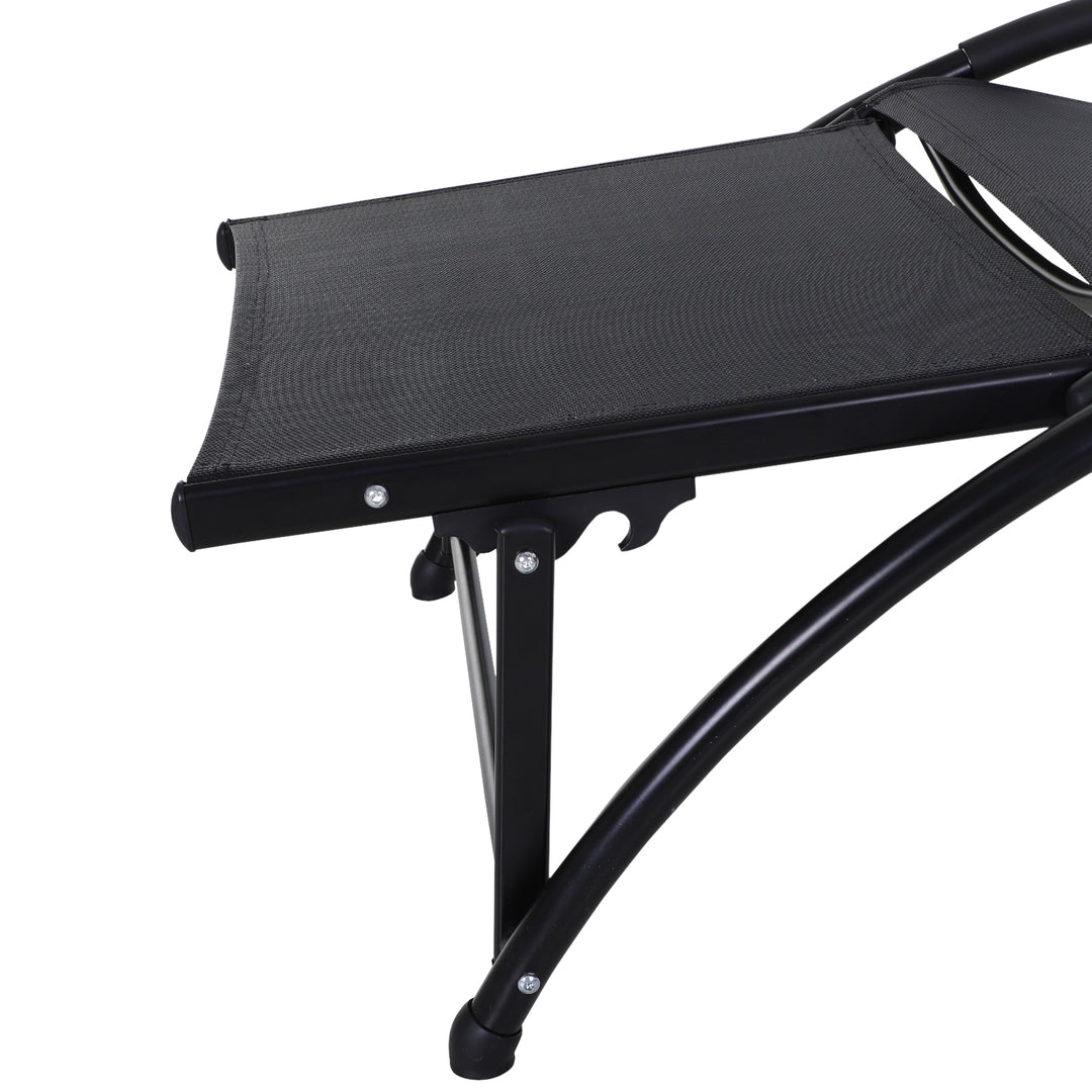 Outsunny Garden Patio Sun Lounger Half Circle Armrest Adjustable Head Footrest Aluminium Frame Textline Seat &amp;Pillow Garden Outdoor - Black
