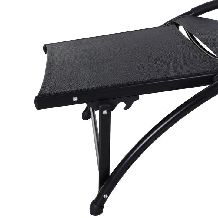 Outsunny Garden Patio Sun Lounger Half Circle Armrest Adjustable Head Footrest Aluminium Frame Textline Seat &amp;Pillow Garden Outdoor - Black