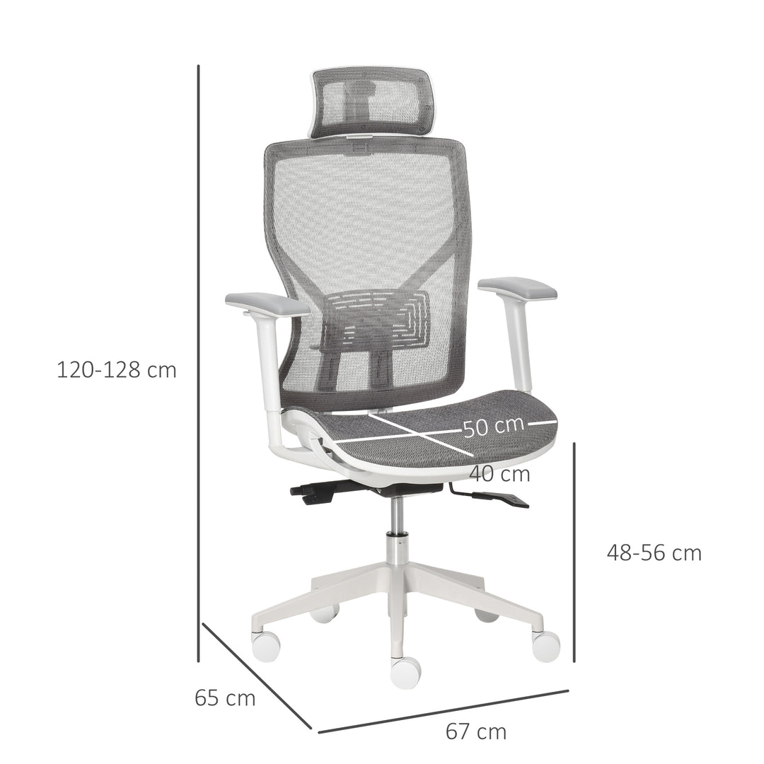 Vinsetto Ergonomic Office Chair with 360° , Wheel, Mesh Back, Adjustable Height &amp; 3D Armrest for Home Office, Grey