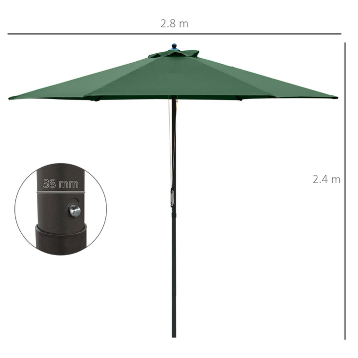 Outsunny 2.8m Patio Parasols Umbrellas Outdoor 6 Ribs Sunshade Canopy Manual Push Garden Backyard Furniture, Green