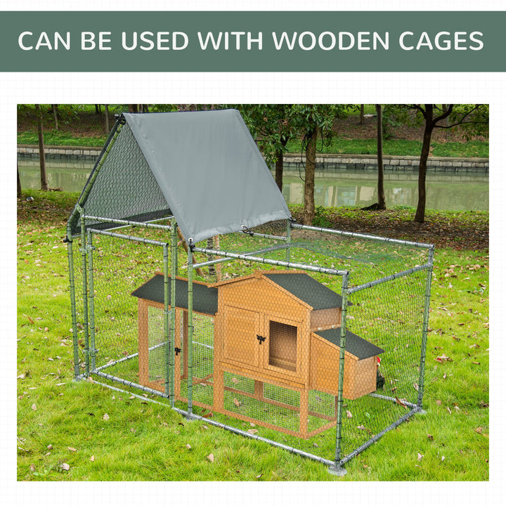 PawHut Walk In Chicken Run, Large Galvanized Chicken Coop, Hen Poultry House Cage, Rabbit Hutch Metal Enclosure, 200 x 105 x 172cm