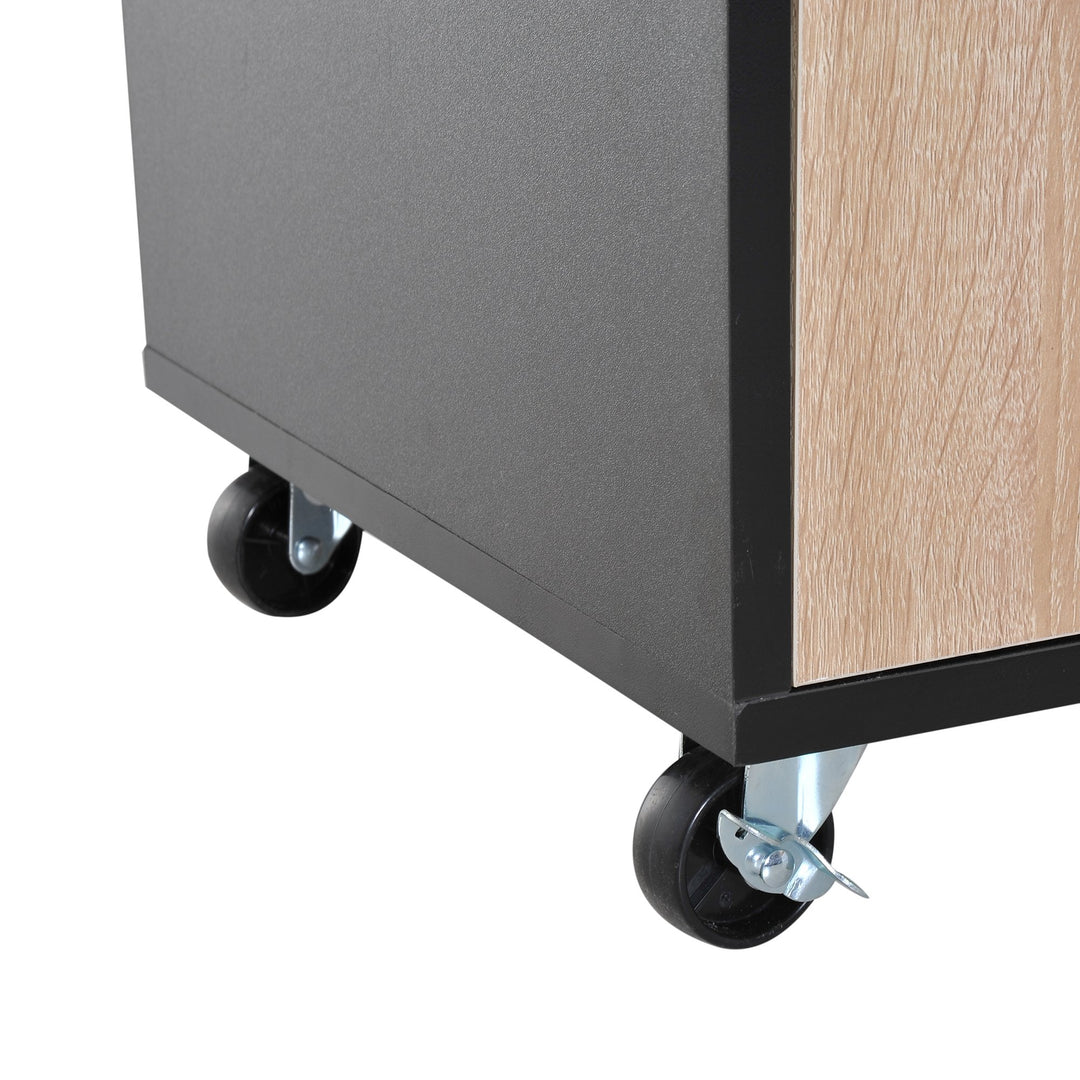 Rolling Kitchen Island, 76.5Wx40Dx82H cm-Oak/Black Colour