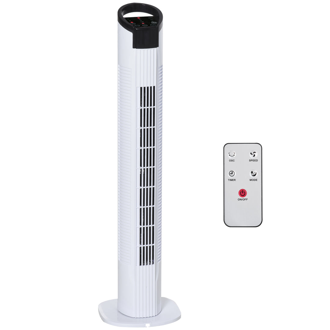 Freestanding Tower Fan, 3 Speed 3 Mode, 7.5h Timer, 70 Degree Oscillation, LED Panel, 5M Remote Controller, Black and White