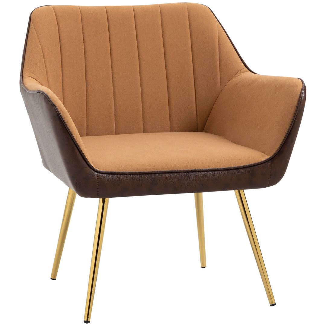 HOMCOM Modern Velvet Armchairs with Gold Steel Legs, Upholstered Accent Chairs for Living Room and Bedroom, Light Brown