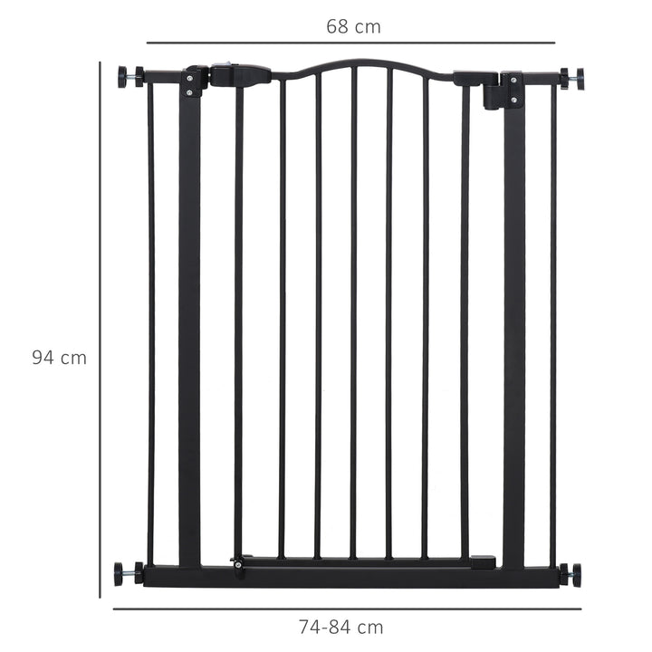 PawHut 74-84cm Adjustable Metal Pet Gate Safety Barrier w/ Auto-Close Door Double Locking Easy-Open Doors Stairs Home Frames Black