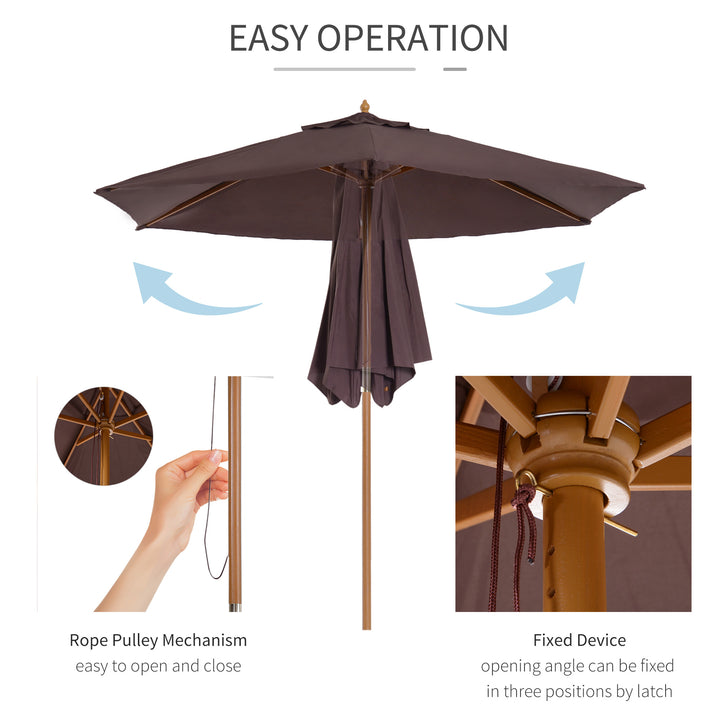 Outsunny 2.5m Wood Wooden Garden Parasol Sun Shade Patio Outdoor Umbrella Canopy New(Coffee)