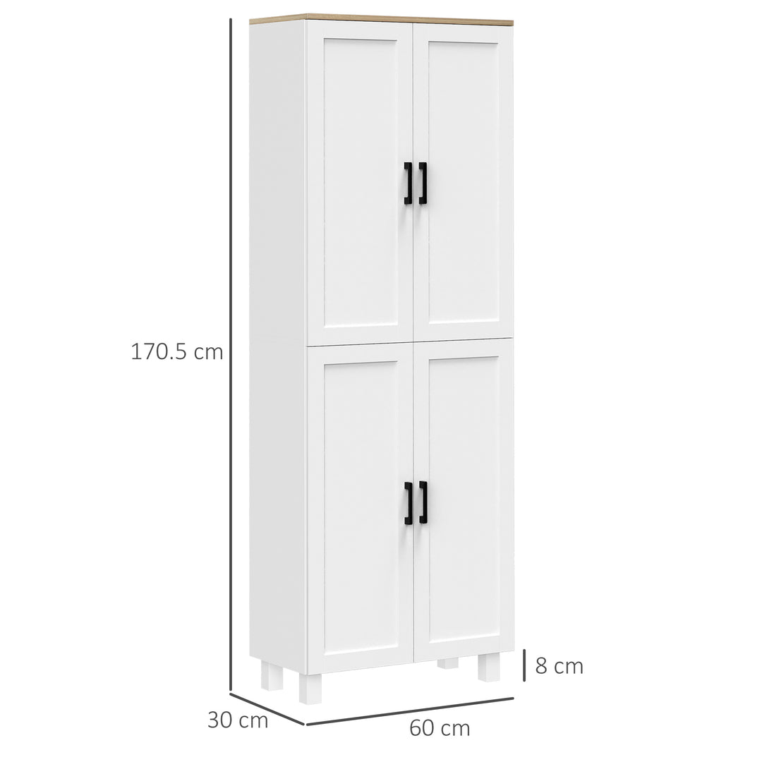 Freestanding Kitchen Cupboard, 4-Door Storage Cabinet Organizer with Adjustable Shelves, 170cm, White