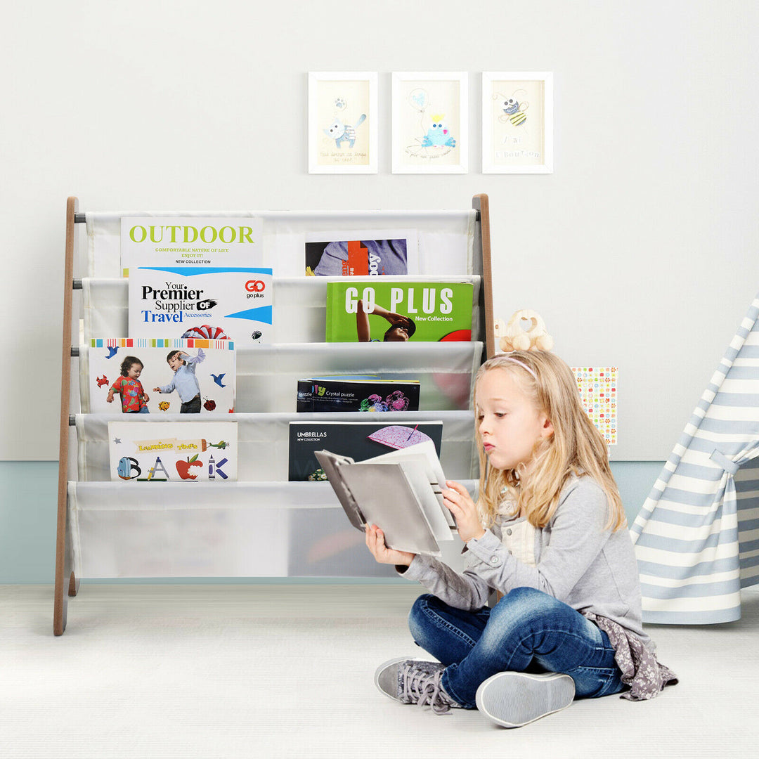 4 Tier Children Bookshelf Magazine Rack Organiser-Coffee