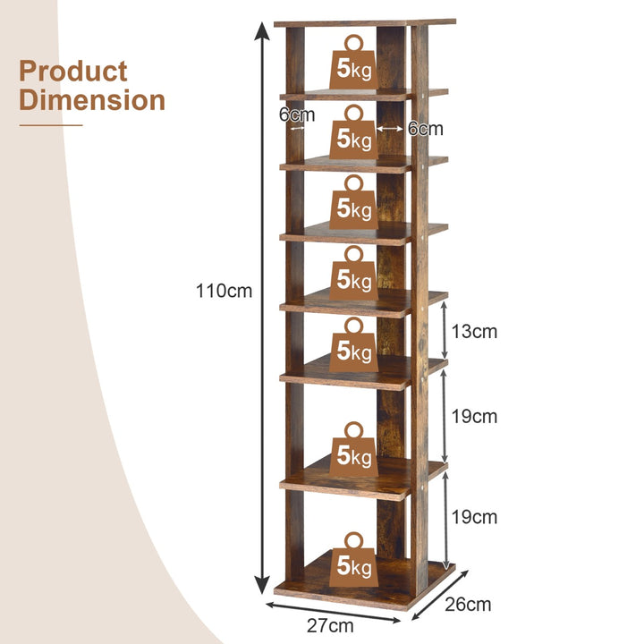 Wooden Vertical Shoe Rack with 7 Shelves-Brown