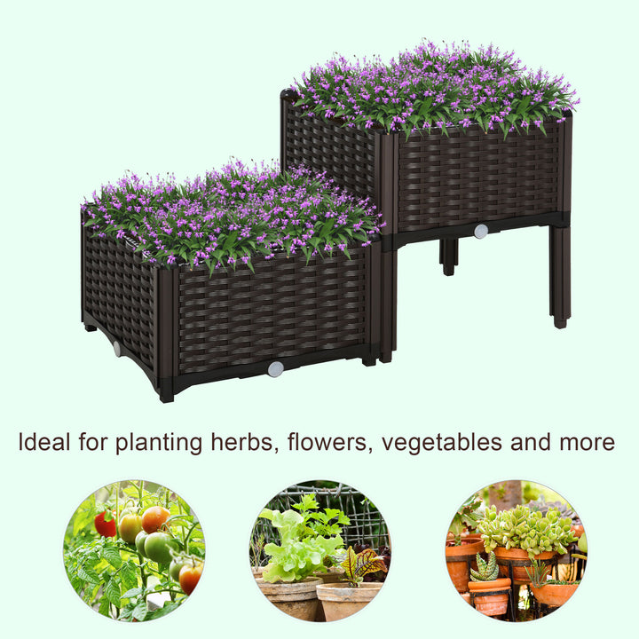 Set of 2 Garden Raised Bed Elevated Patio Flower Plant Planter Box PP Vegetables Planting Container, Brown