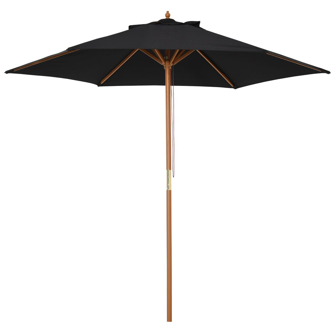 Outsunny 2.5m Wood Garden Parasol Sun Shade Patio Outdoor Wooden Umbrella Canopy Black