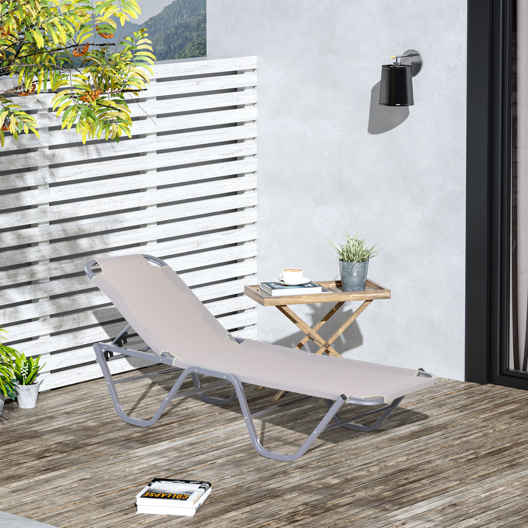 Outsunny Garden Lounger Relaxer Recliner w/ 5-Position Adjustable Backrest Lightweight Frame for Pool or Sun Bathing Cream, 84B-386CW-White White