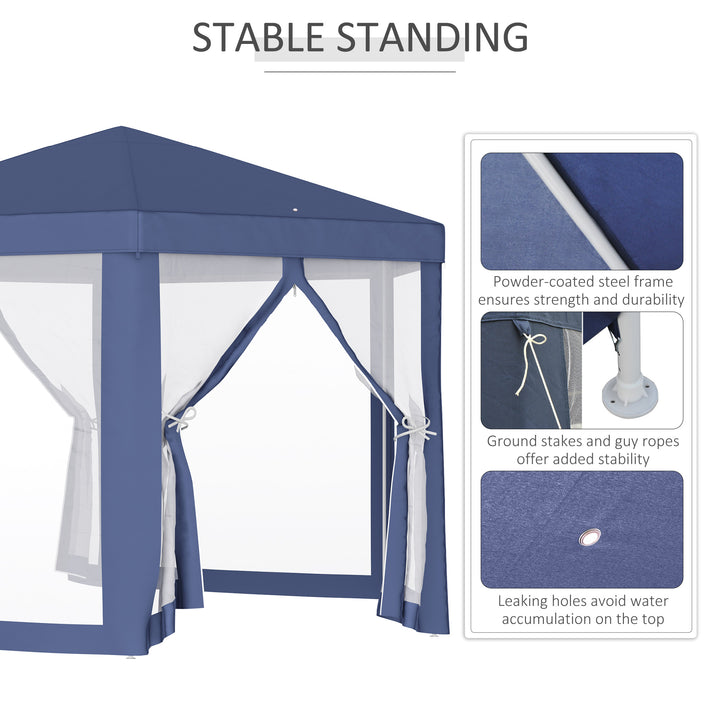 Outsunny 4M Netting Gazebo Hexagon Tent Patio Canopy Outdoor Shelter Party Activities Shade Resistant (Blue)