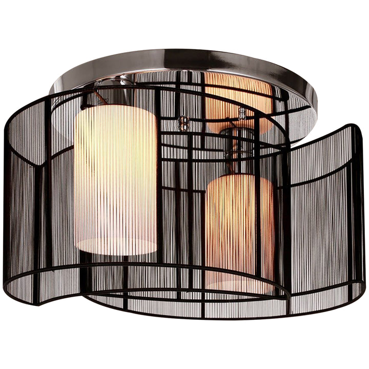 Metal Ceiling Light Chandelier, Φ40x25H cm, Chrome/Fabric-Black