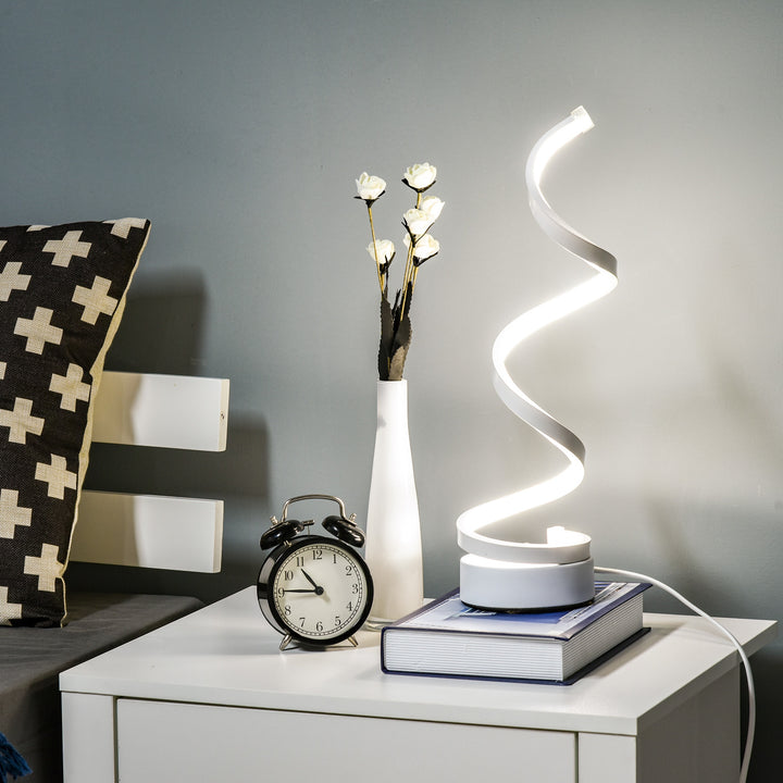 Modern Wave-Shaped LED Table Lamp with Round Metal Base, White