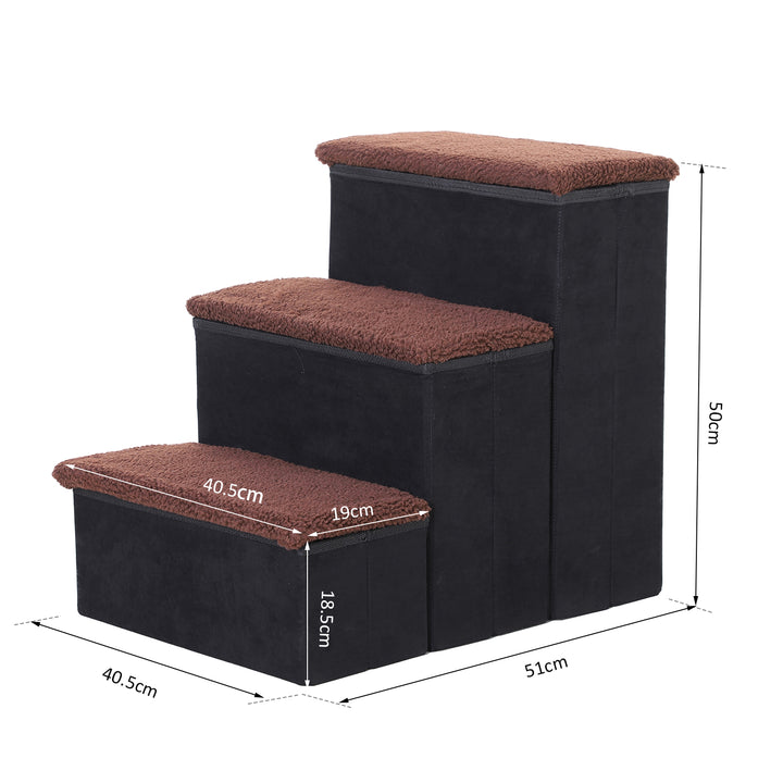 3 Step Pet Stairs Foldable Portable Mobility Assistance w/ Washable Fleece Cover 41x19cm Black