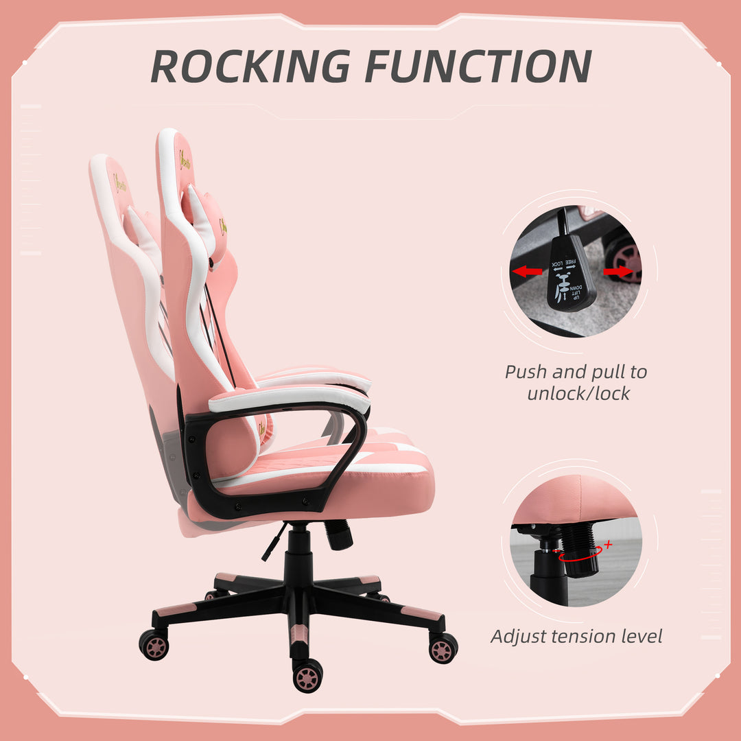 Vinsetto Racing Gaming Chair with Lumbar Support, Headrest, Swivel Wheel, PVC Leather Gamer Desk Chair for Home Office, Pink White