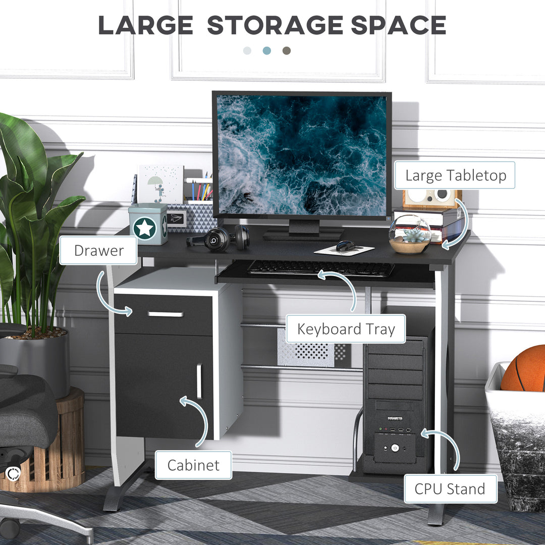 Computer Desk with Sliding Keyboard Tray Storage Drawers and Host Box Shelf Home Office Workstation (Black)