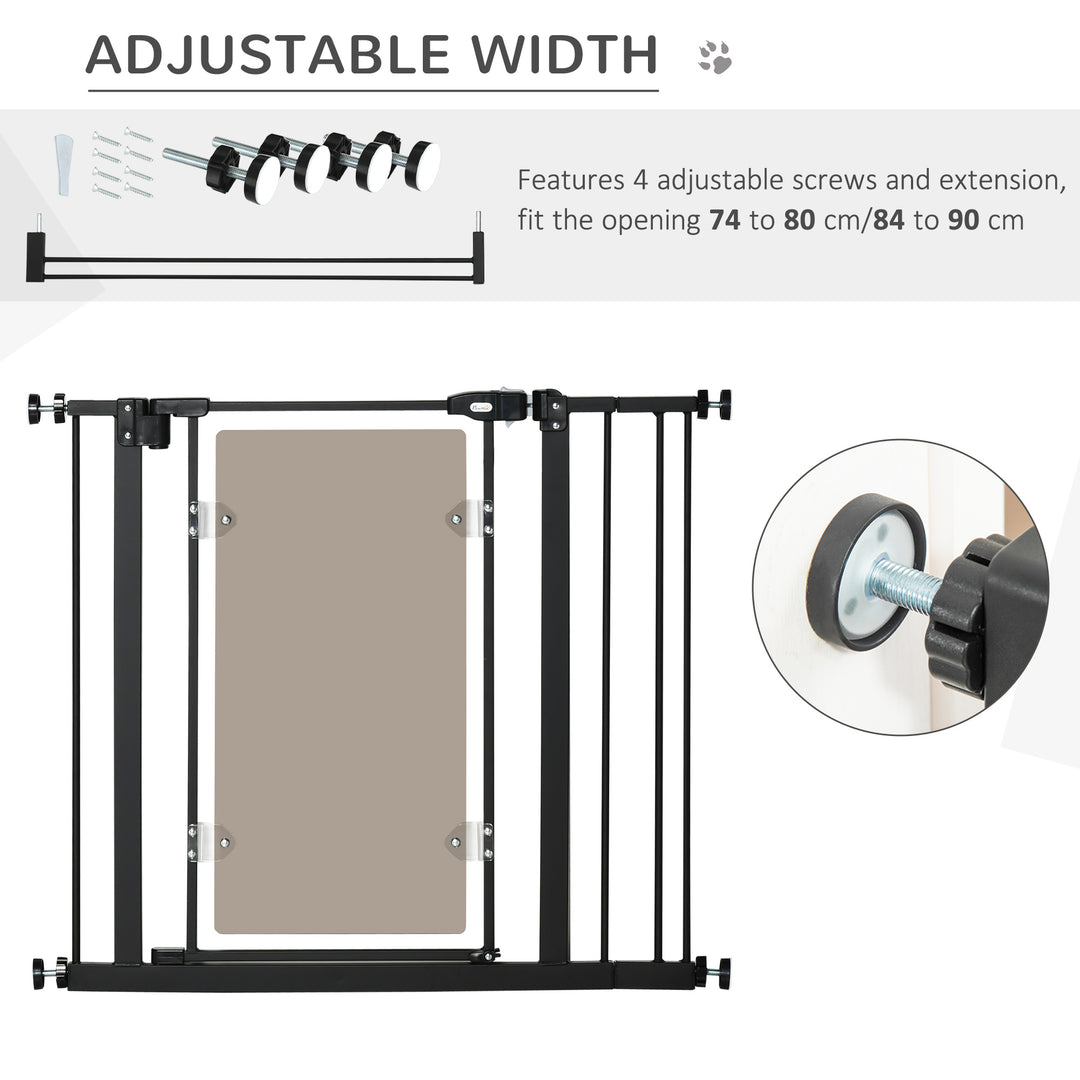 PawHut Pressure Fit Pet Safety Gate, Auto-Close Dog Barrier Stairgate w/ Double Locking, Acrylic Panel for Doors, Hallways, Staircases, Black