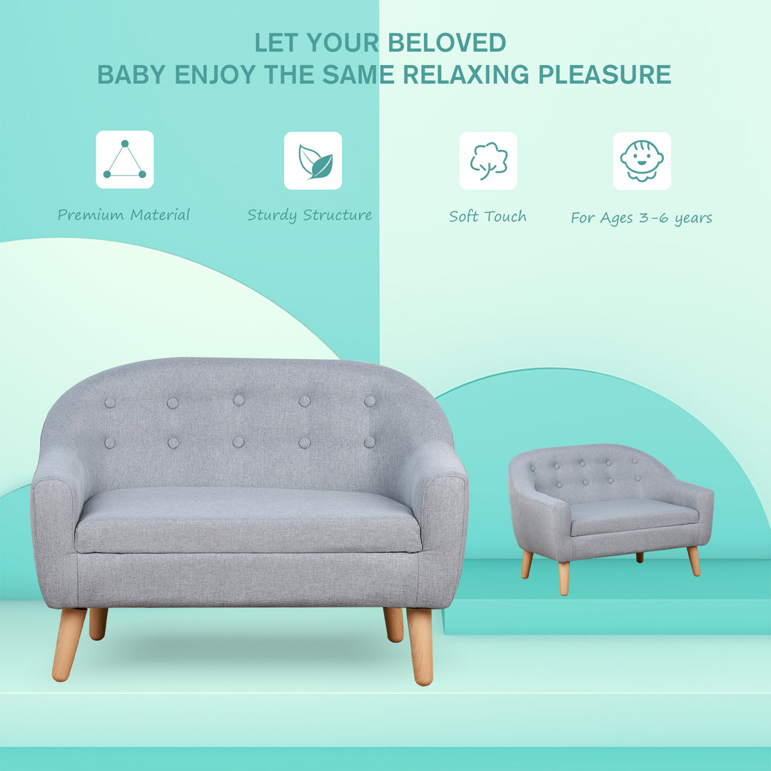 Kids Mini Sofa Children Armchair Seating Chair Bedroom Playroom Furniture Wood Frame Grey