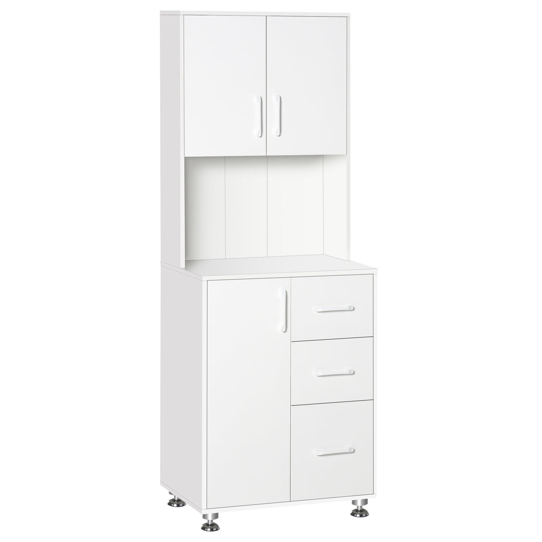 Modern Kitchen Cupboard with Storage Cabinets, 3 Drawers and Open Countertop for Living Room, White