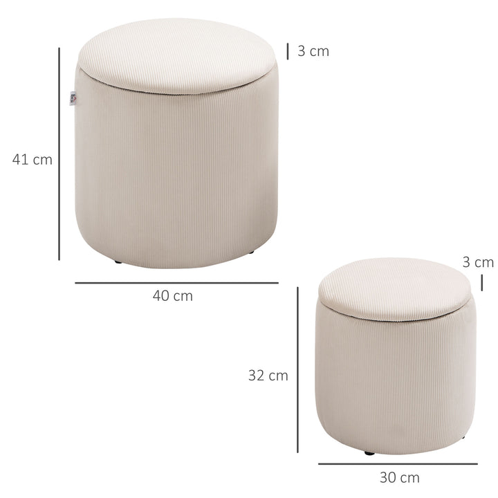 Modern Storage Ottoman with Removable Lid, Fabric Storage Stool, Foot Stool, Dressing Table Stool, Set of 2, White