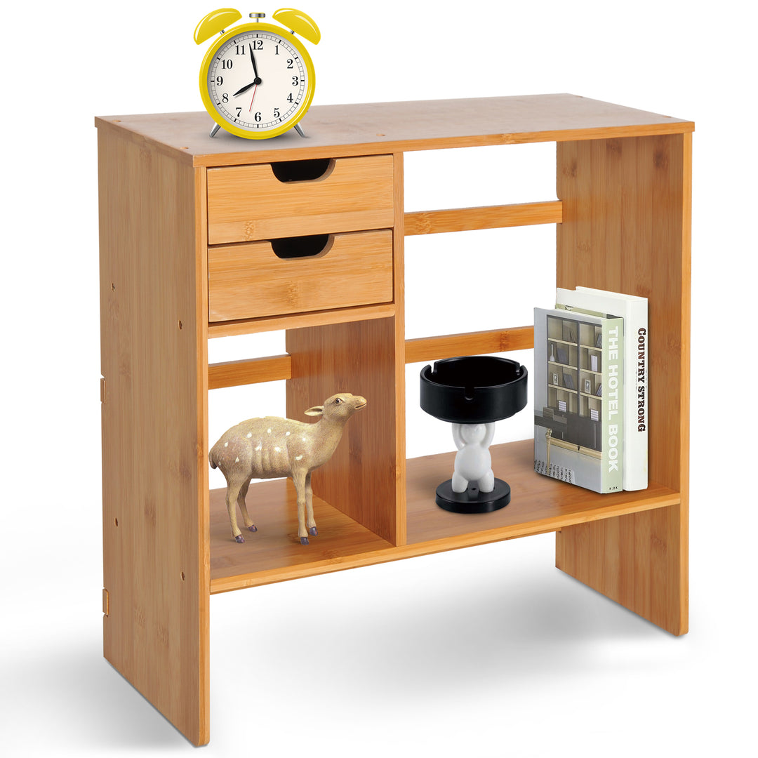 Desk Organiser Bookshelf Storage 2 Drawers 2-way Reversed Use Bamboo