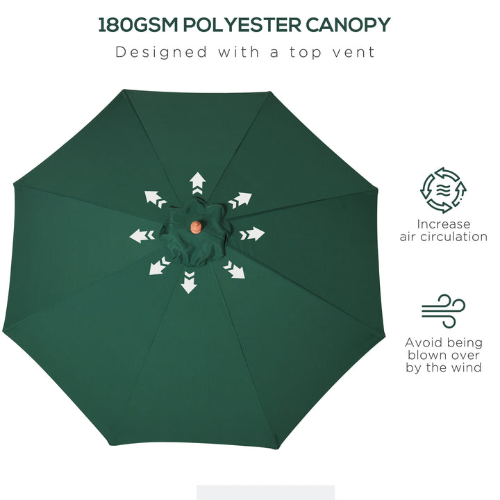 Outsunny 2.5m Wood Garden Parasol Sun Shade Patio Outdoor Market Umbrella Canopy with Top Vent, Dark Green