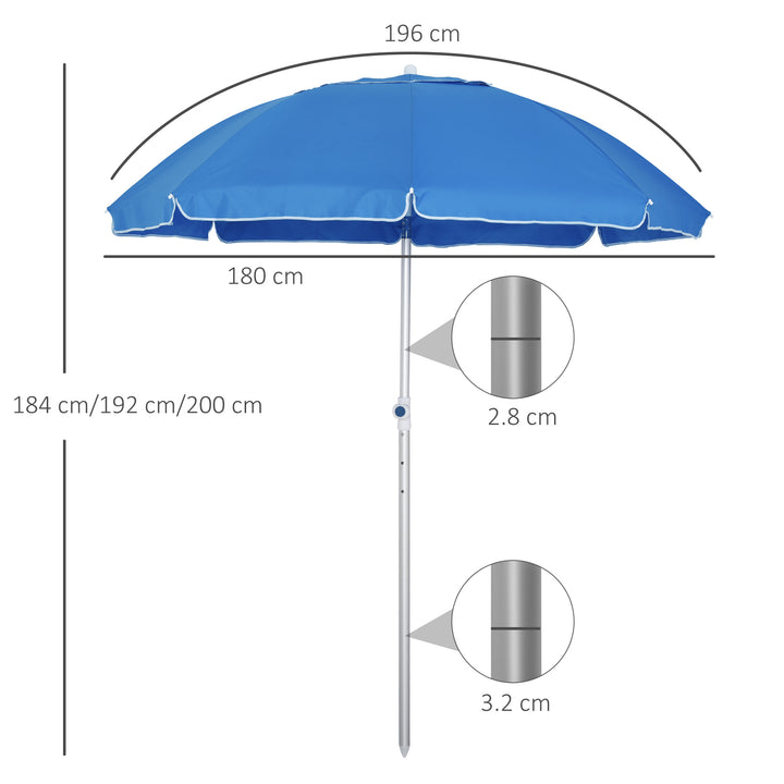 Outsunny Arc. 1.9m Beach Umbrella with Pointed Design Adjustable Tilt Carry Bag for Outdoor Patio Blue