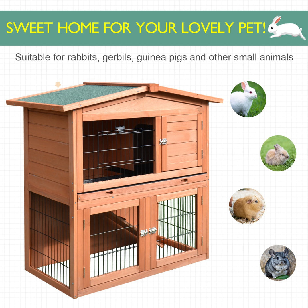 PawHut 2 Tier Rabbit Hutch Guinea Pig Hutch Ferret Cage with Ramp Slide Out Tray for Indoor Outdoor 100.5 x 55 x 101 cm