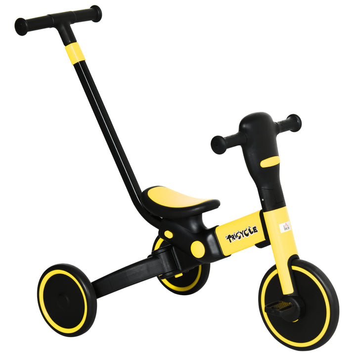 4-in-1 Tricycle for Kids, Baby Trike with Adjustable Push Handle, 18-60 Months, Yellow