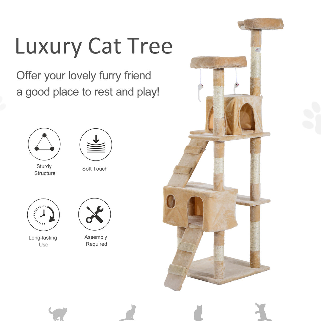 PawHut Cat Tree Kitten Kitty Scratching Scratcher Post Climbing Tower Activity Center House Cream
