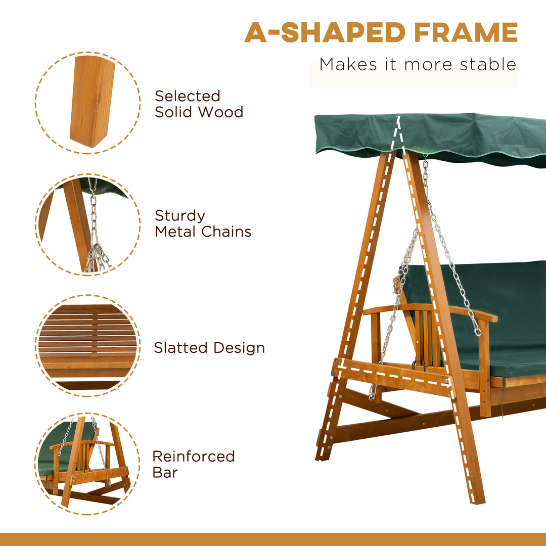 Outsunny Wooden Garden 3-Seater Outdoor Swing Chair
