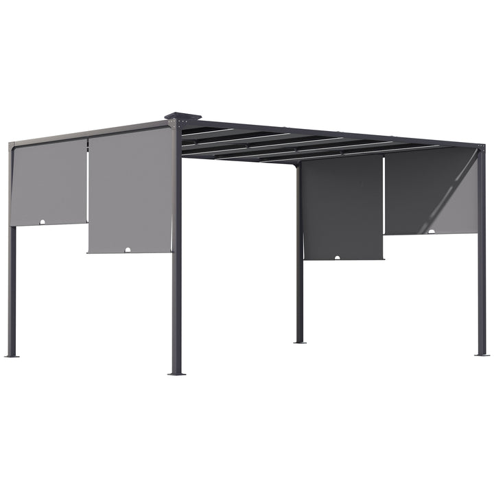 Outdoor Metal Garden Pergola with with Retractable Roof LED Lights, Solar Powered, for BBQ, Lawn, Backyard, Dark Grey