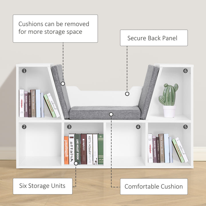 Bookcase Shelf Storage Seat with Cushion Sideboard Kids Reading Bedroom Living Room Organiser White