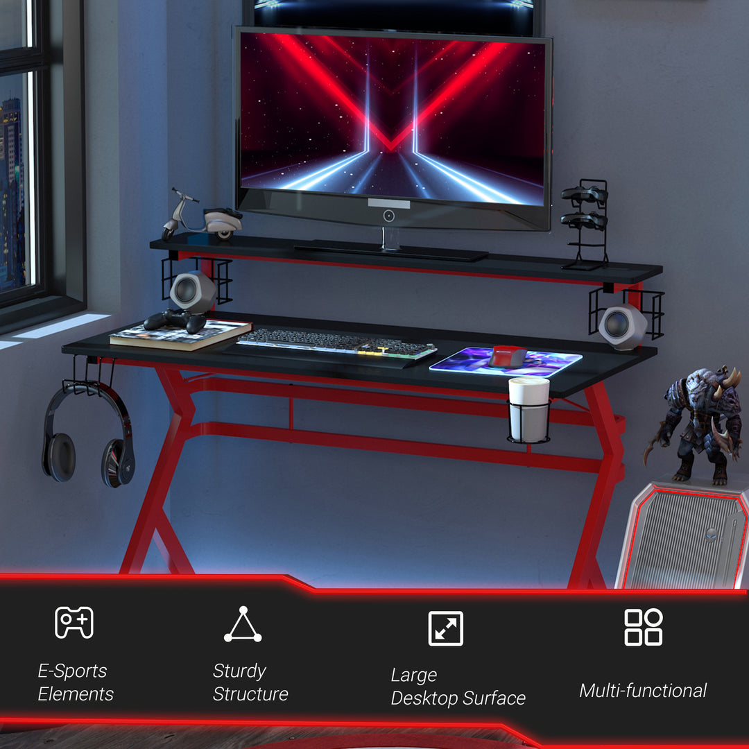 Gaming Desk Computer Table Ergonomics Workstation for Home Office with Cup &amp; Speaker 120cm x 60cm x 96.5cm Black and Red