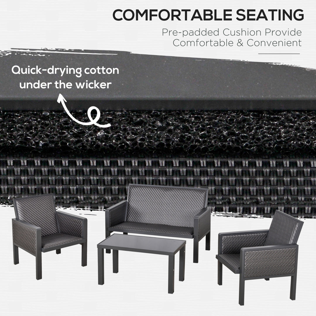 4-Seater Aluminum PE Rattan Wicker Sofa Set Outdoor Conservatory Furniture Lawn Patio Coffee Table, Deep Grey