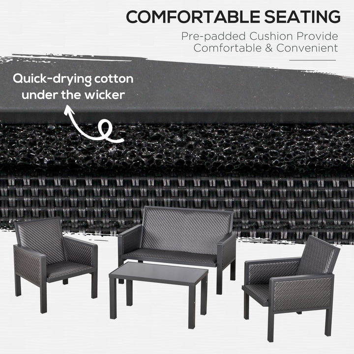 4-Seater Aluminum PE Rattan Wicker Sofa Set Outdoor Conservatory Furniture Lawn Patio Coffee Table, Deep Grey