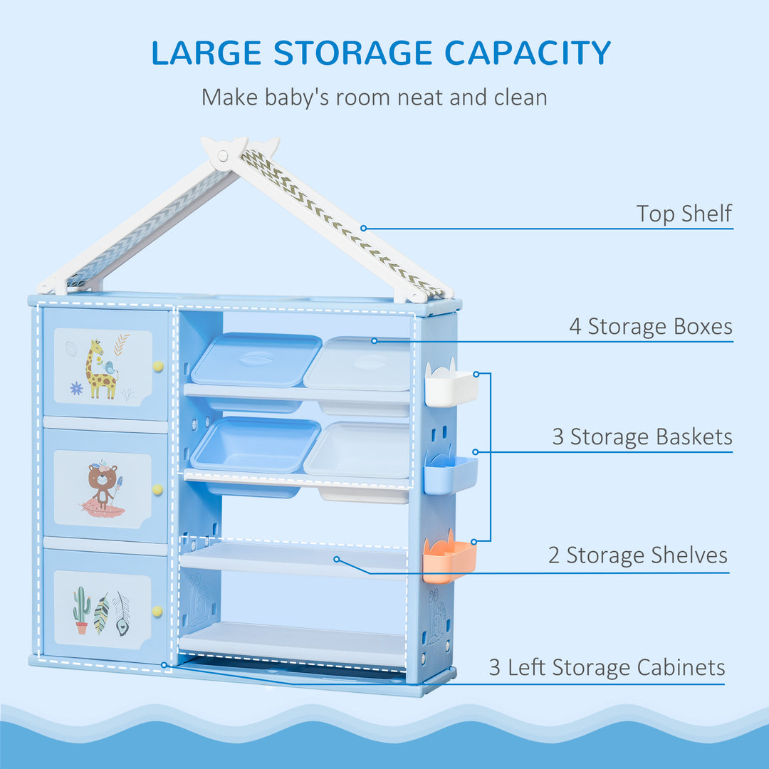 Kids Storage Unit Toy Box Organiser Book Shelf with shelves, storage cabinets, storage boxes, and storage baskets, Blue