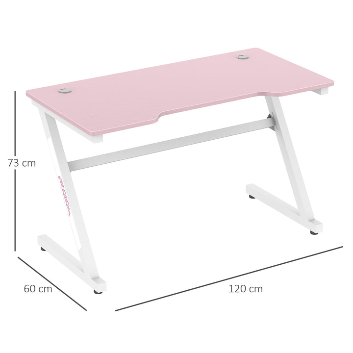 HOMCOM 1.2m Gaming Desk Z-Shaped Racing Style Home Office Computer Table with 2 Cable Managements for E-sport Study Workstation Pink