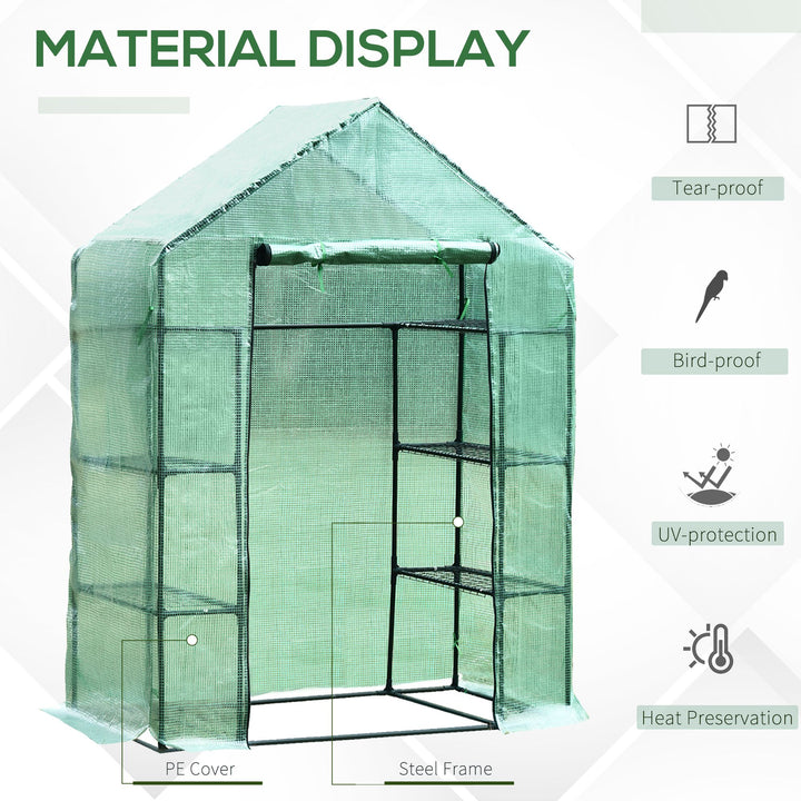 Walk in Greenhouse with Shelves Polytunnel Steeple Green house Grow House Removable Cover 143x73x195cm