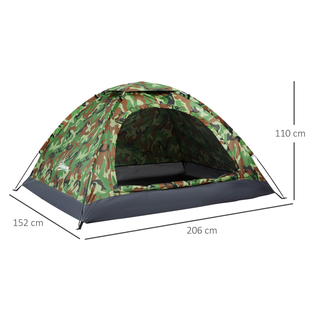 2 Person Camping Tent, Camouflage Tent with Zipped Doors, Storage Pocket, Portable Handy Bag, Multicoloured