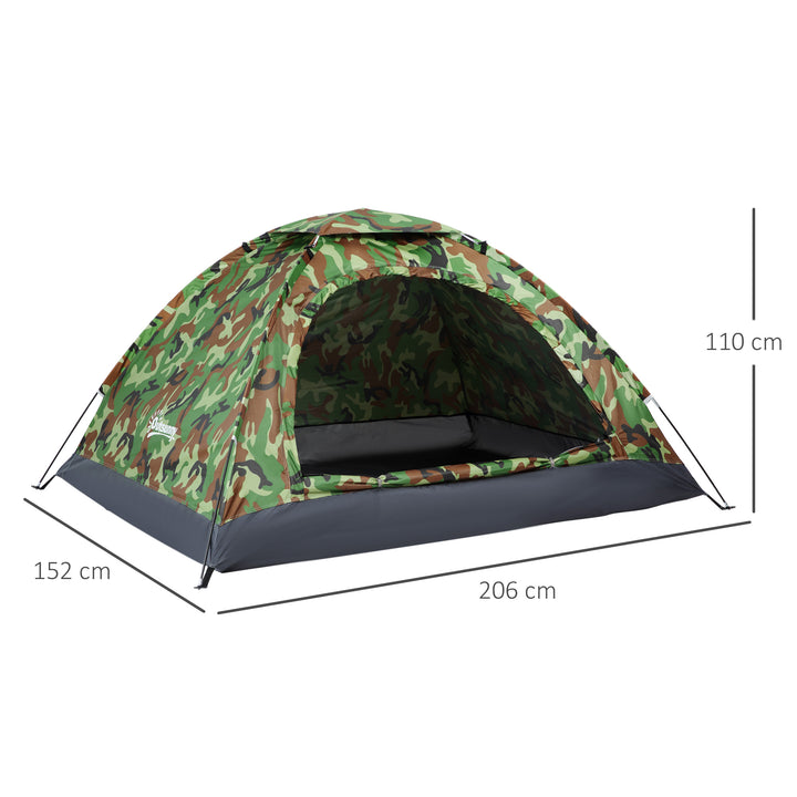 2 Person Camping Tent, Camouflage Tent with Zipped Doors, Storage Pocket, Portable Handy Bag, Multicoloured