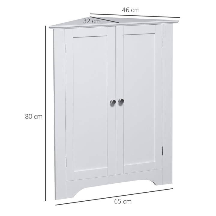 Triangle Bathroom Cabinet, Corner Bathroom Storage Unit with Adjustable Shelf and Recessed Door, Free Standing, White