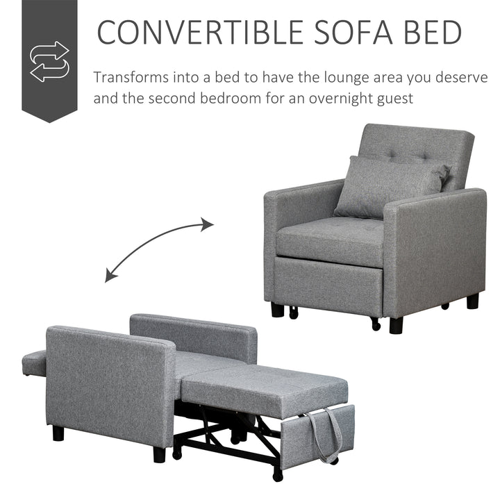Modern 2-In-1 Single Sofa Bed, Convertible Sleeper Foldable Lounger Armchair with Adjustable Backrest for Living Room and Bedroom, Grey