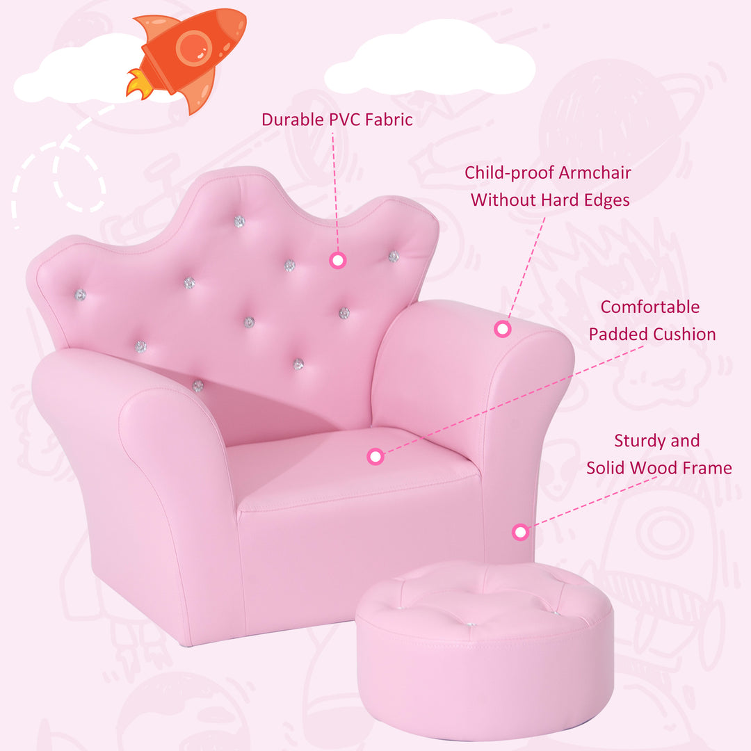 PU Leather Kids Set:1 x Armchair, 1x Stool-Pink